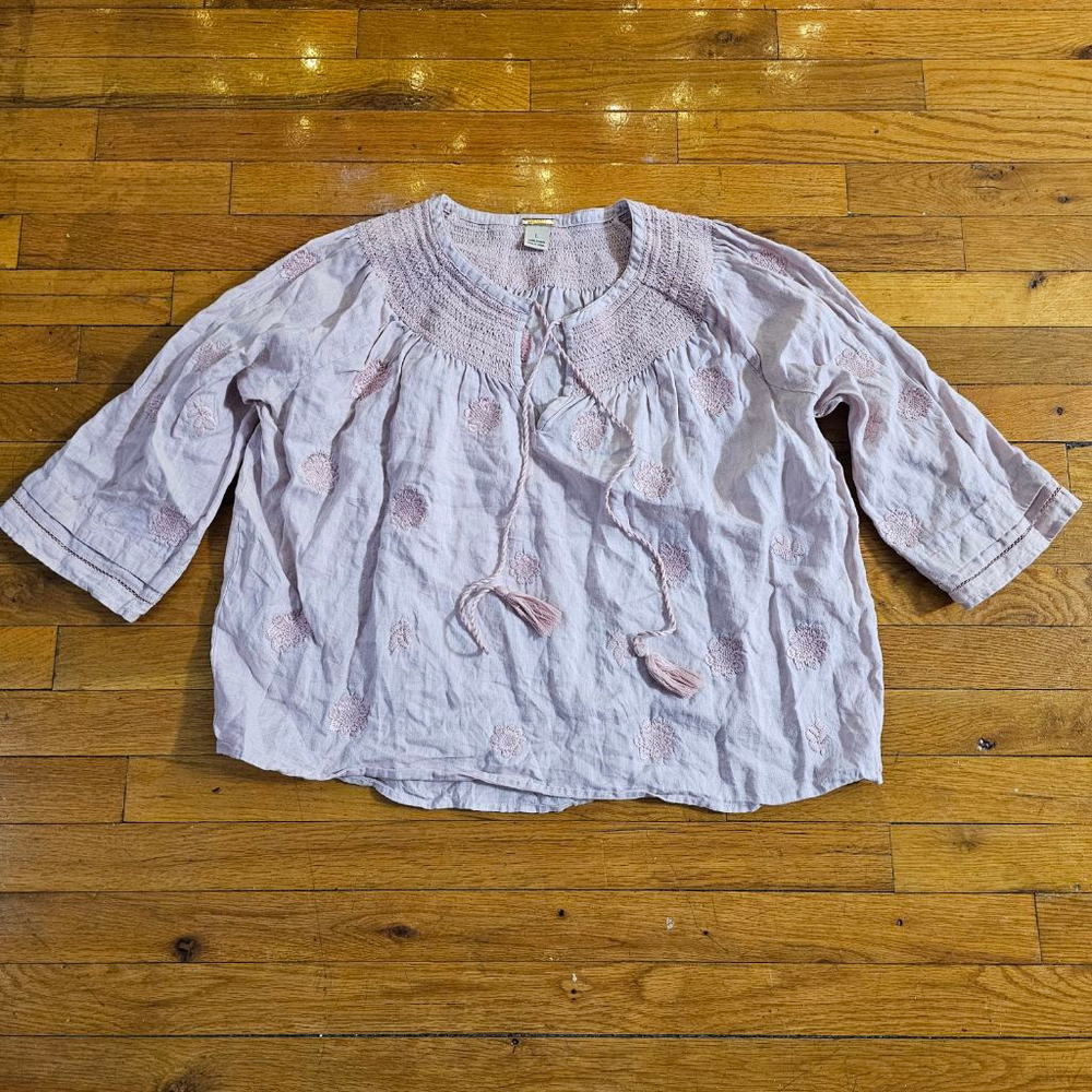 Magaschoni Pink Linen Embroidered Blouse Large